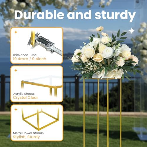 YALLOVE 10 Pack 2375 Inch Gold Wedding Flower Stand