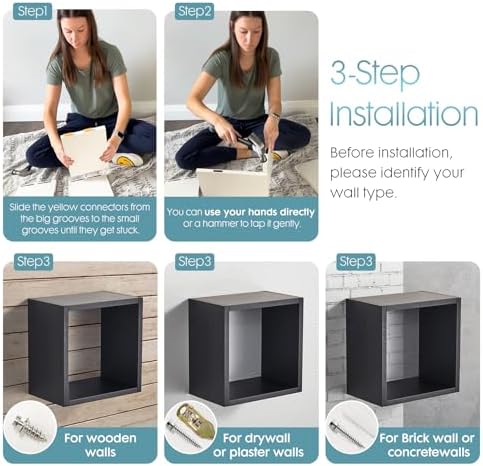 Kaboon Cube Shelves Set 2 Black Wall Mount