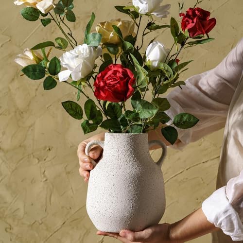 Vintage Farmhouse Flower Ceramic Vase with Handles