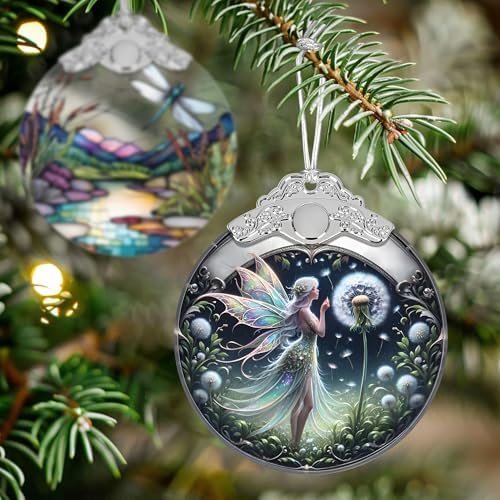 Stained Glass Dandelion Fairy Christmas Ornament