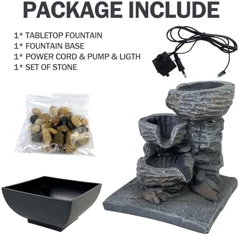 Tabletop Fountain with LED Light and 3-Tier Waterfall
