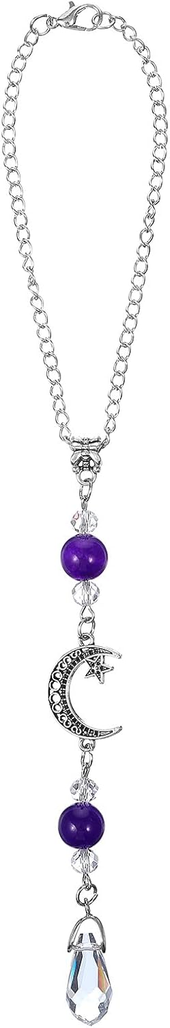 Moon Star Car Mirror Charm with Amethyst Crystal