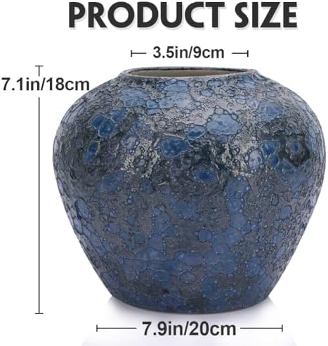 Rustic Large Blue Ceramic Vase for Home Decor