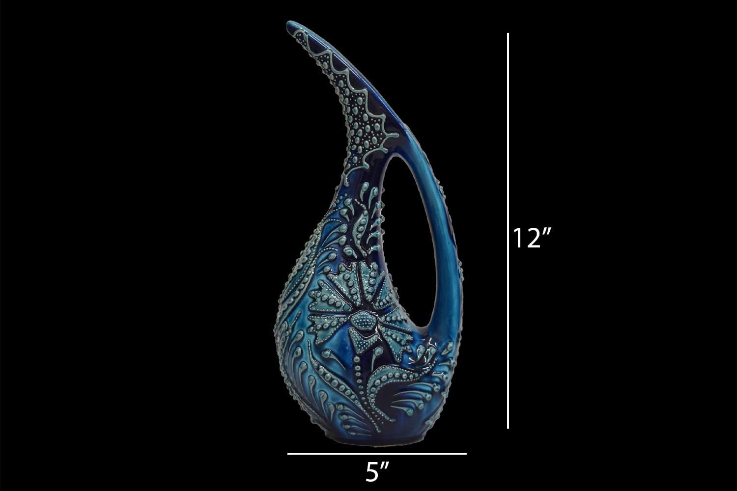 EliPOT Turkish 12 Inch Ceramic Swan Vase Turquoise Alpha
