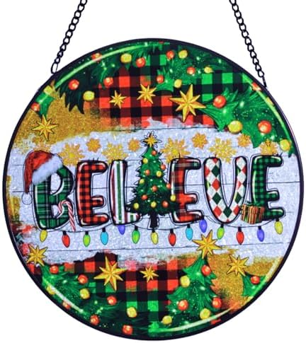 Hand-Painted Christmas Glass Suncatcher Hanging Ornament