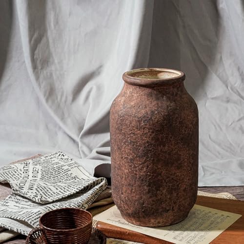 9 Inch Brown Terracotta Rustic Vase for Home Decor