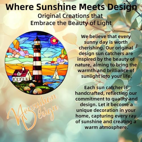 Stained Glass Window Hanging Ornament Lighthouse 8 Inch