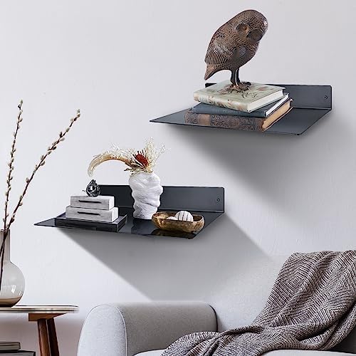 RealPlus Metal Floating Shelf 12x8 Heavy Duty Steel Display Shelves Black