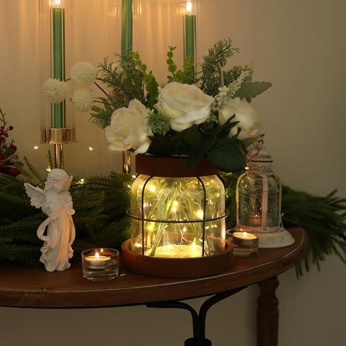 Farmhouse Vase with Artificial Flowers and Fairy Lights