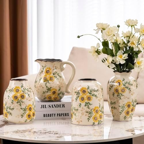 Sure Yuesi Sunflower Vintage Ceramic Vase with Handle