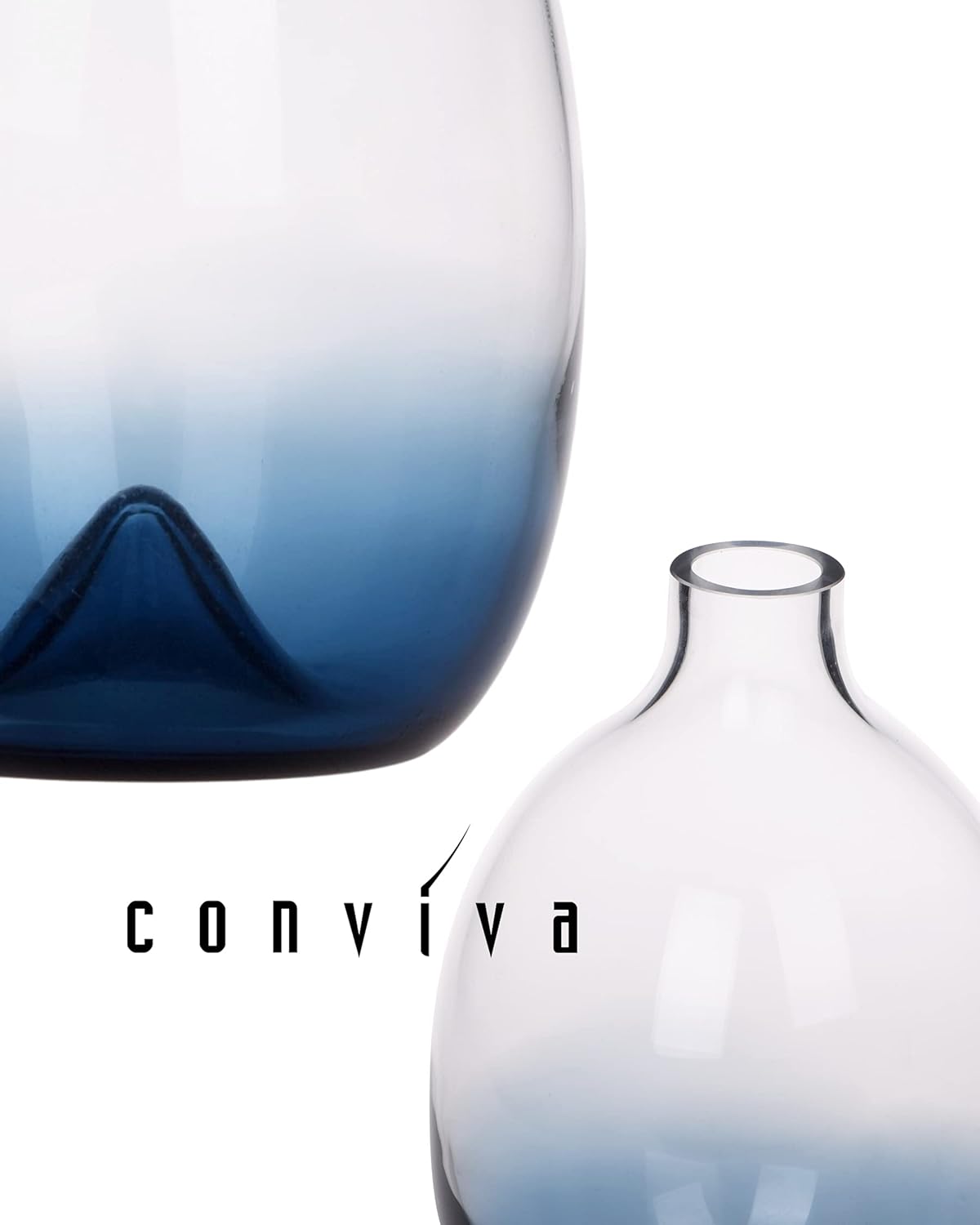 CONVIVA Glass Vase Set Modern Blue Decorative Vases Table Centerpieces