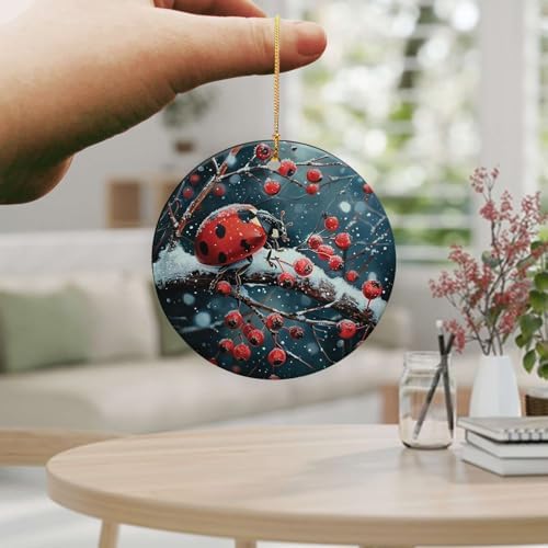 Snowy Berry Ladybug 4PCS Ceramic Christmas Ornament