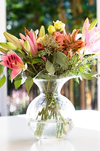 Vietri Hibiscus Clear Glass Fluted Vase 625D 7H