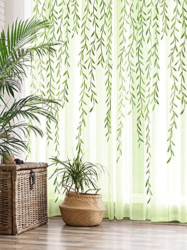 Breling Green Leaf Sheer Curtains 2 Pieces 52x787 Inch