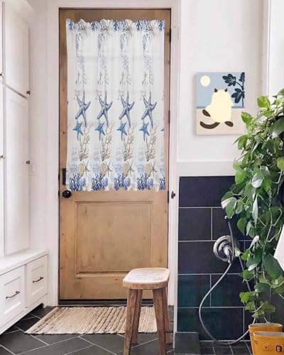 Vintage Ocean Door Curtain with Tiebacks for French Doors