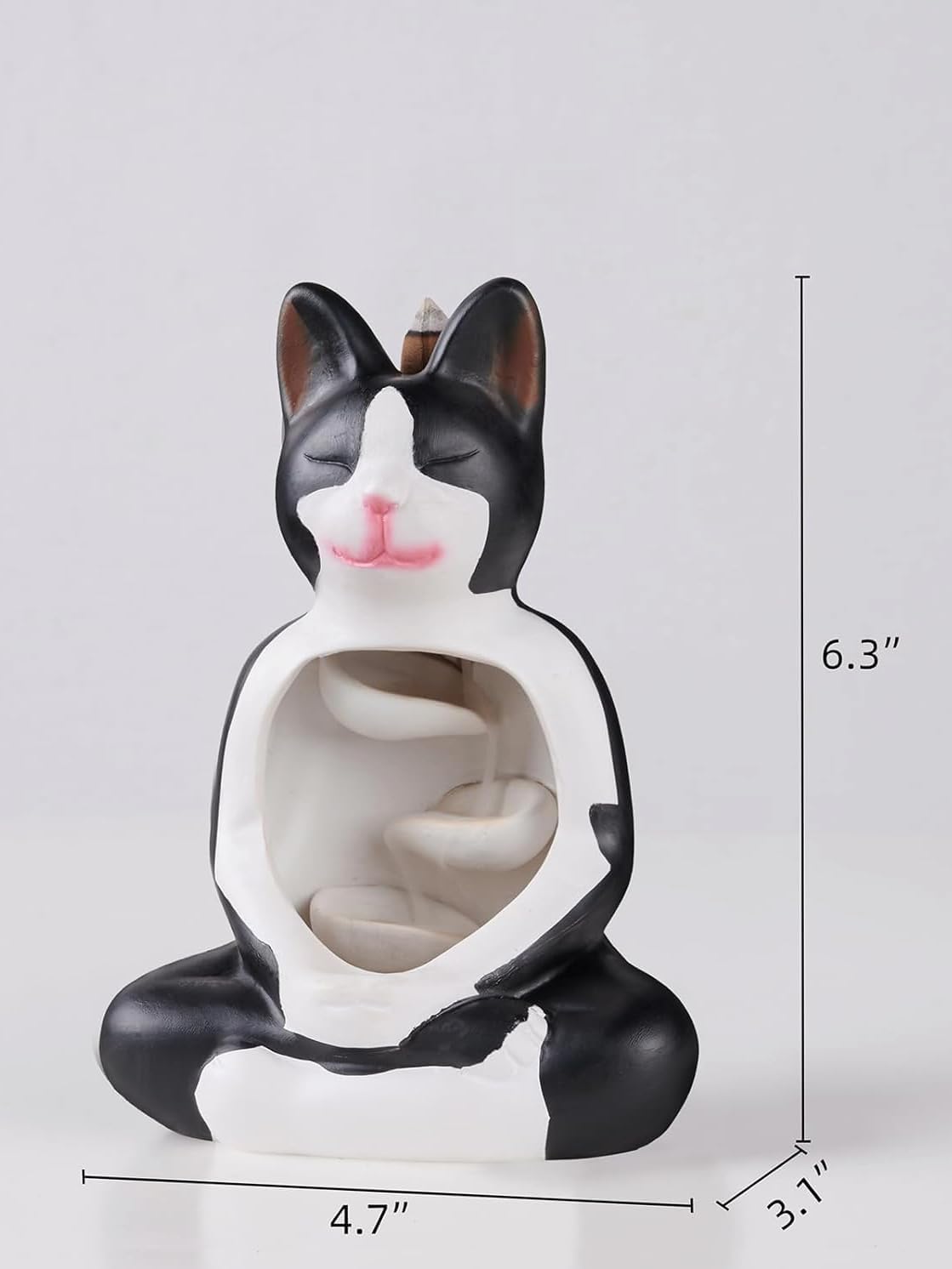 Hand-Painted Ceramic Incense Holder with Cat Design