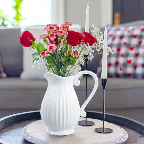 Yardwe White Ceramic Pitcher Vase 79 Inch