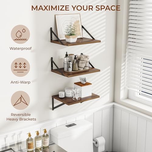 Deep Floating Shelves Set of 3 12 Inch Deep Walnut Wood Shelves for Wall