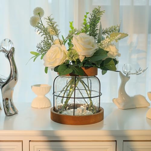 Farmhouse Vase with Artificial Flowers and Fairy Lights
