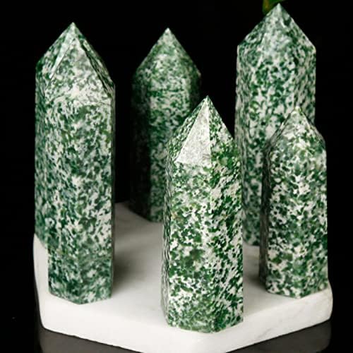 ERNZI Natural Green Spotted Stone Hexagon Tower Ornament