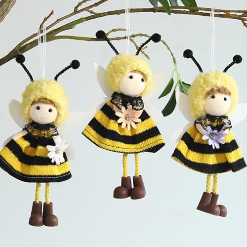 Bee Themed Birthday Decorations 3Pcs Hanging Ornament Tree with Angel Wings