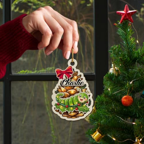 Personalized Fuzzy Caterpillar 2-Layer Wood Christmas Ornament
