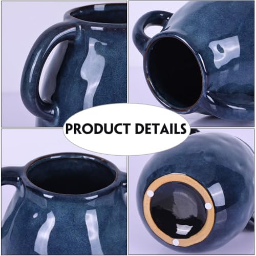 Blue Ceramic Vase with 2 Handles Modern Farmhouse Decor
