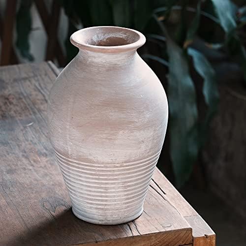 LUKA Ceramic Farmhouse Vase 92 Inch Whitewashed Terracotta