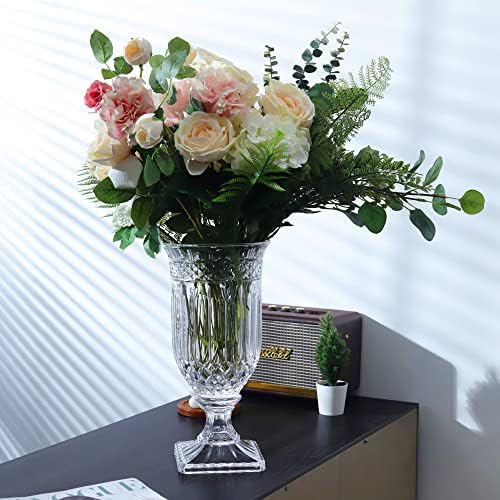 Joeyan 13 Inch Tall Glass Urn Vase with Ripple Diamond Pattern