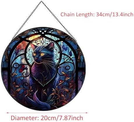 Black Cat Stained Glass Suncatcher Window Decor