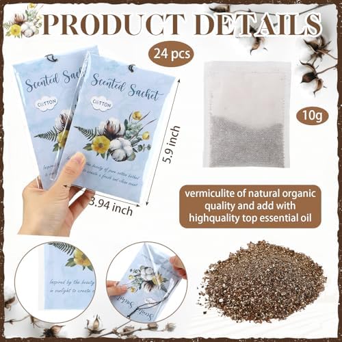 24 Pack Cotton Scented Sachets for Home and Car