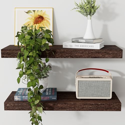 Axeman Floating Shelves 2 Pack 8 Inch Deep Rustic Brown Wood Wall Shelves for Storage and Display