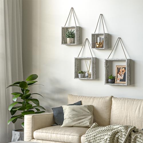 Rustic Floating Cube Shelves Set of 4 for Home Decor