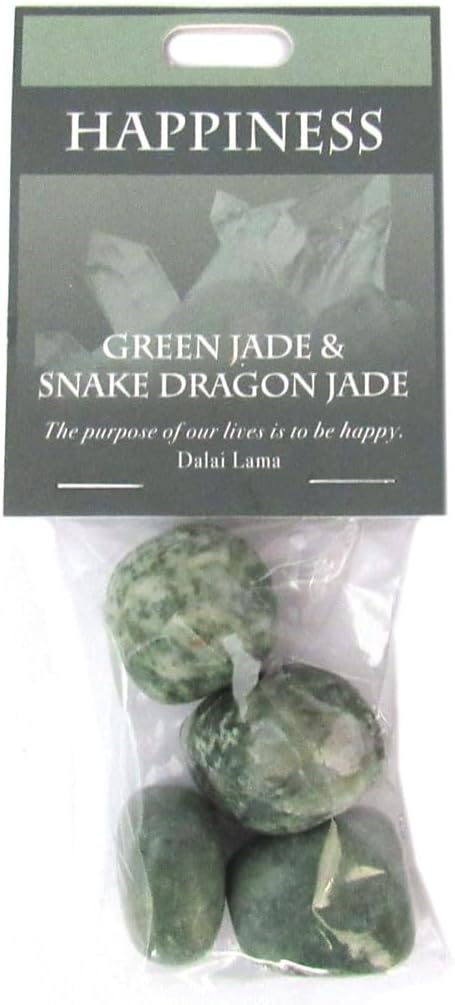 Happiness Gemstones Set of 4 Tumbled Green Jade and Snake Dragon Jade