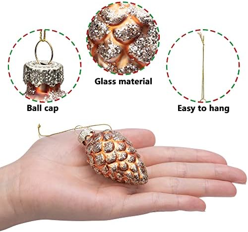 Watayo 12 Pcs Christmas Pinecone Glass Ornaments