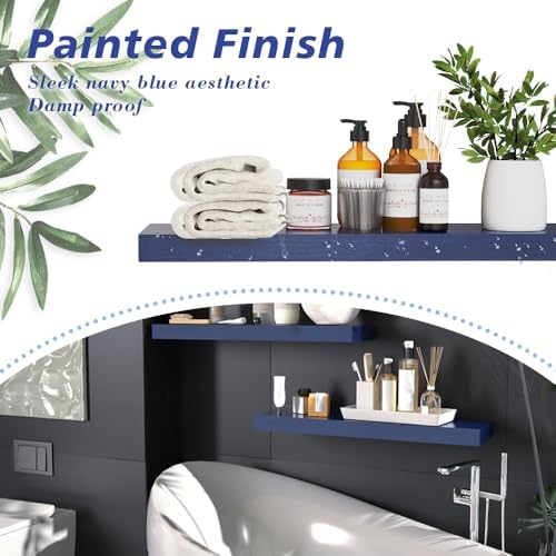 Floating Shelves for Home Decor 236 Inch Natural Wood Rustic Shelf Set of 2 Navy Blue