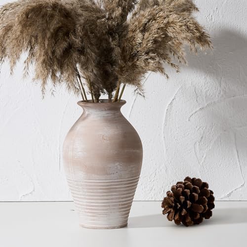 LUKA Ceramic Farmhouse Vase 92 Inch Whitewashed Terracotta
