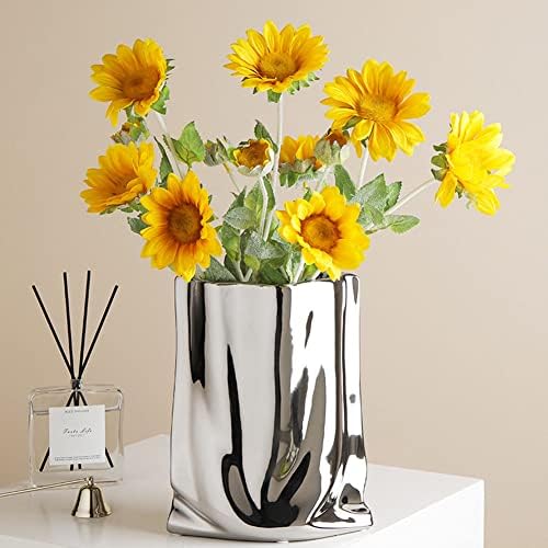 Modern Minimalist Silver Metallic Luster Ceramic Flower Vase