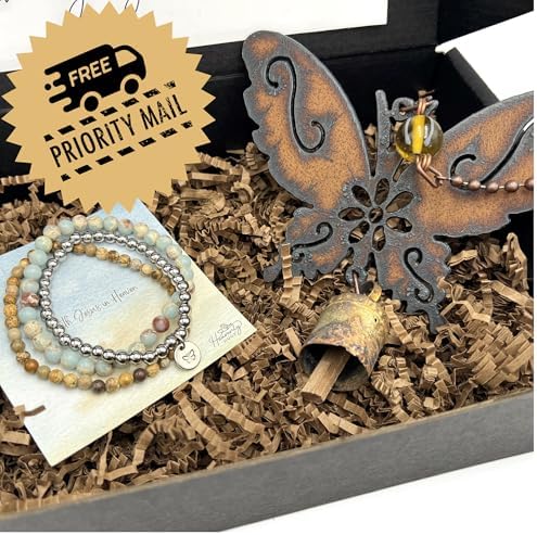 Butterfly Memorial Wind Chime and Bracelet Gift Set