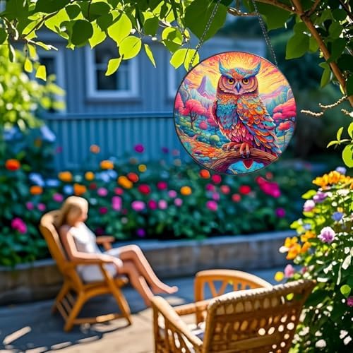 Stained Glass Window Hanging Owl Suncatcher Decor