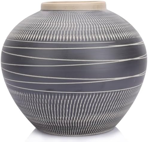 Modern Ceramic Vase with Black and Grey Stripes