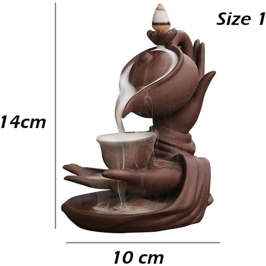 FIYOEO Buddha Hand Backflow Incense Burner Ceramic Teapot Shaped Holder