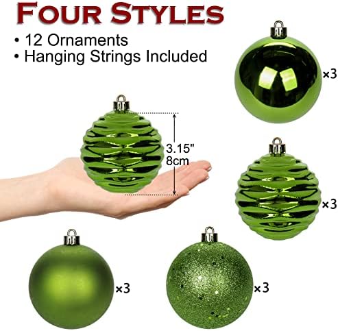 Hollyone 315 Inch Green Christmas Ball Ornaments 12Pcs Set