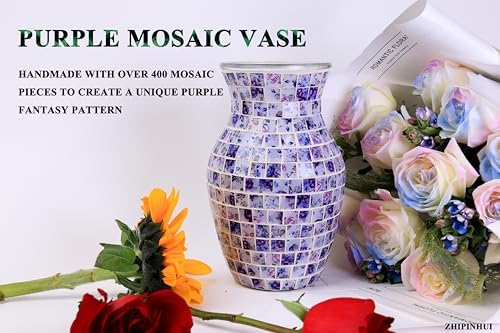 8 Inch Purple Mosaic Glass Vase - Exquisite Decor