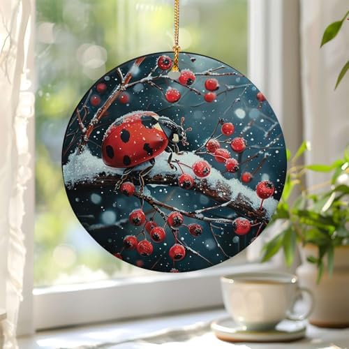 Snowy Berry Ladybug 4PCS Ceramic Christmas Ornament
