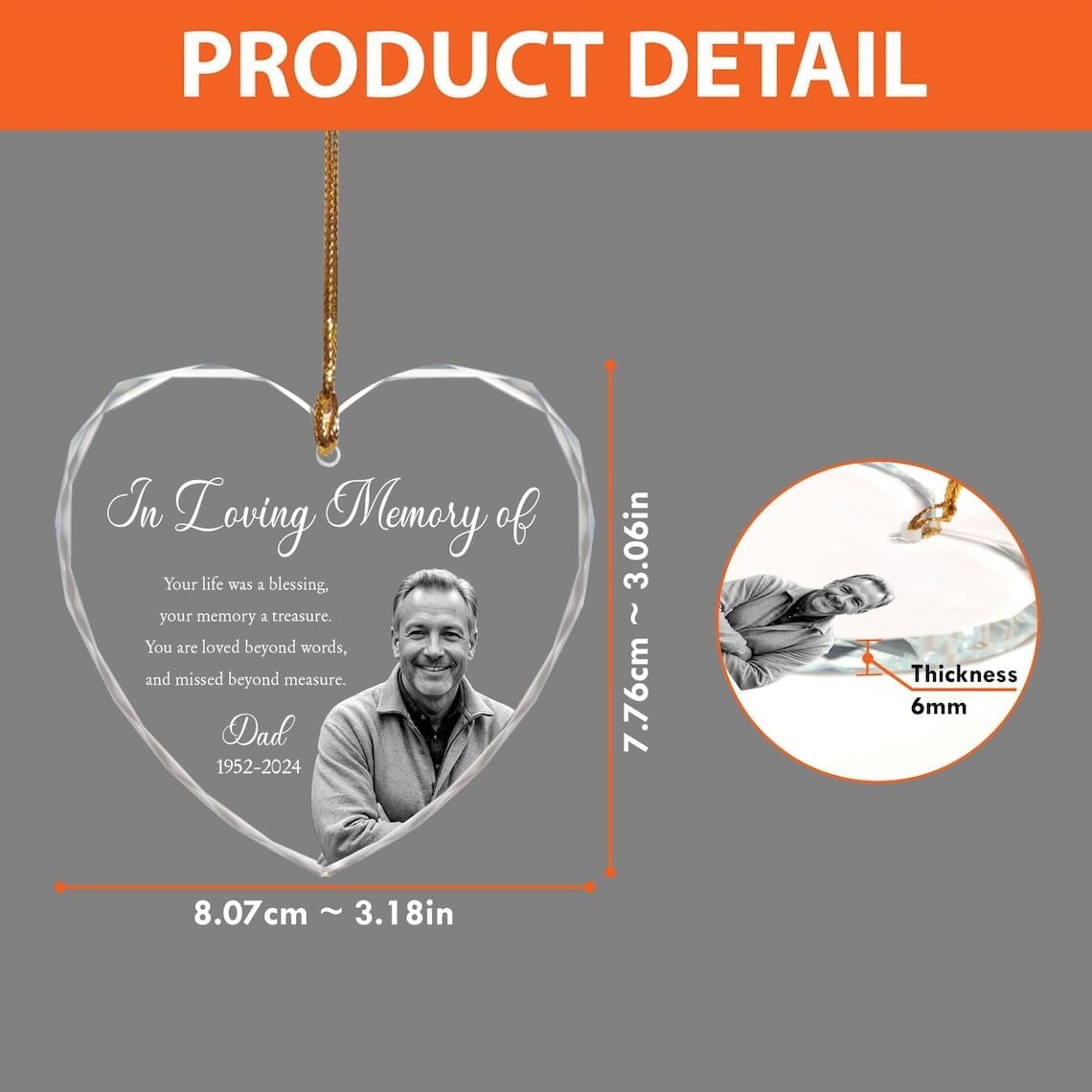 Custom Photo Memorial Ornament for Dad Mom Remembrance