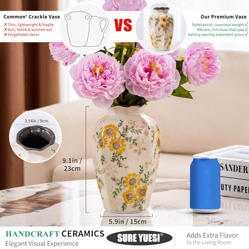 Hand-Painted Sunflower Vintage Ceramic Octagonal Vase 91 in