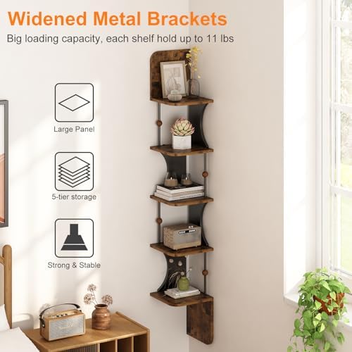 Wisdom Star 5-Tier Corner Shelf Wall-Mounted Rustic Design