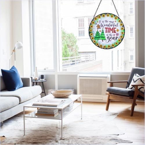 Hand-Painted Christmas Stained Glass Window Hanging Suncatcher