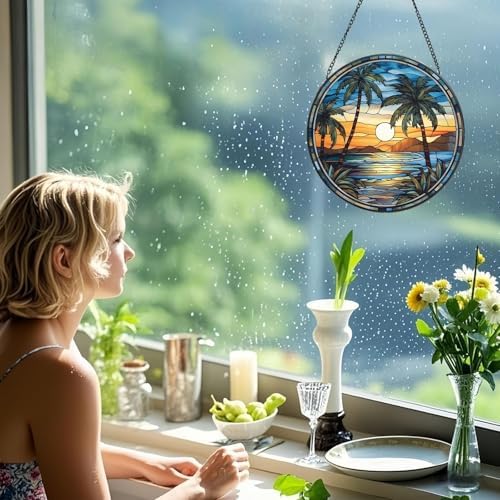 Stained Glass Window Hanging Suncatcher 8 Hand-Painted Decor for Windows with Fade Resistant Design